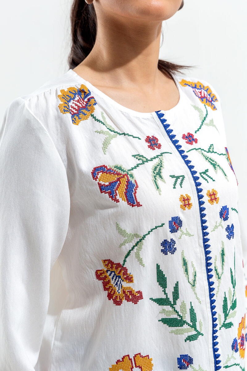 Beechtree Embroidered Dobby White Arsh Top Pret