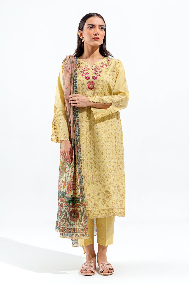 Beechtree 2 Piece Embroidered Slub Suit Luxury Pret