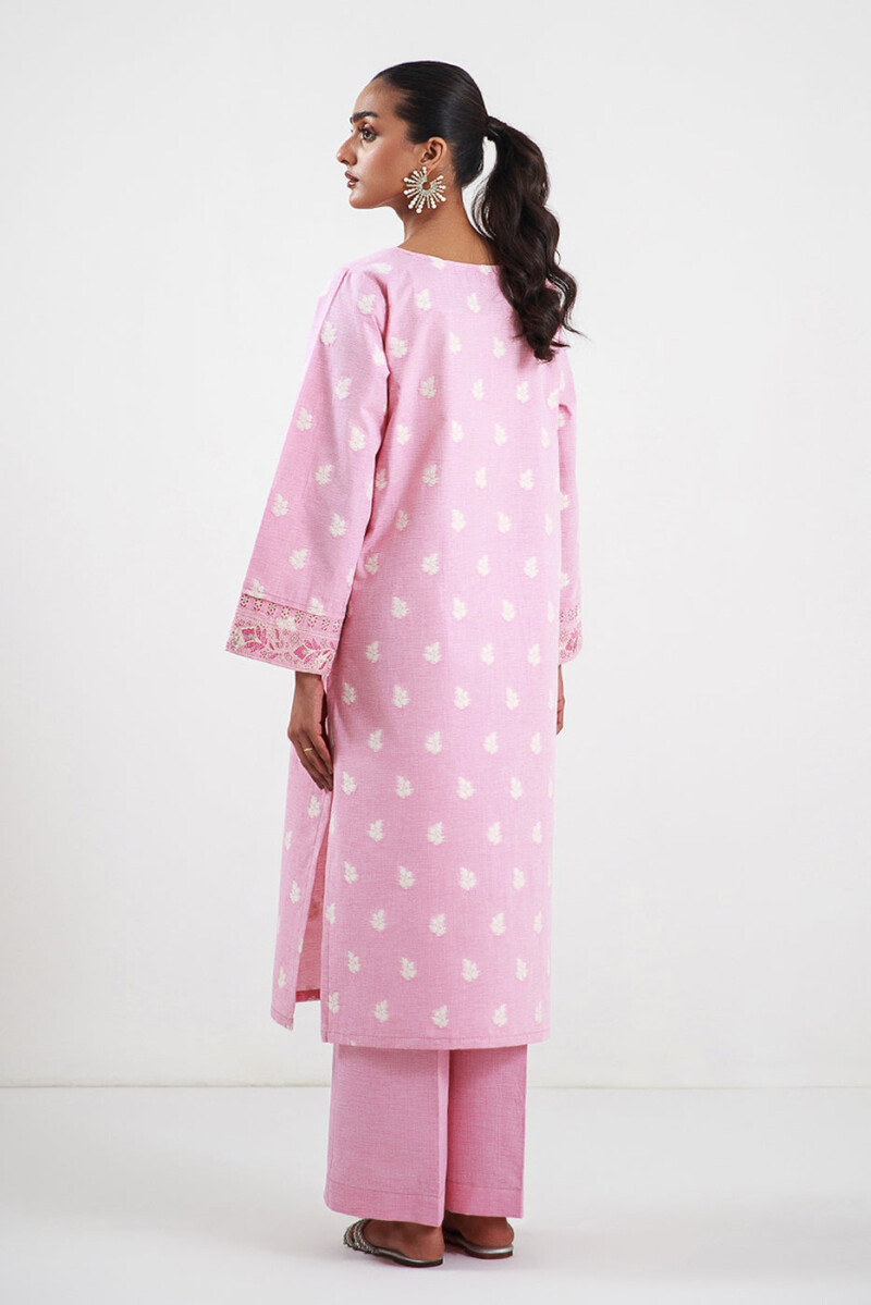 Beechtree 2 Piece Embroidered Two Tone Jacquard Suit Rosy Pink Unstitched Summer