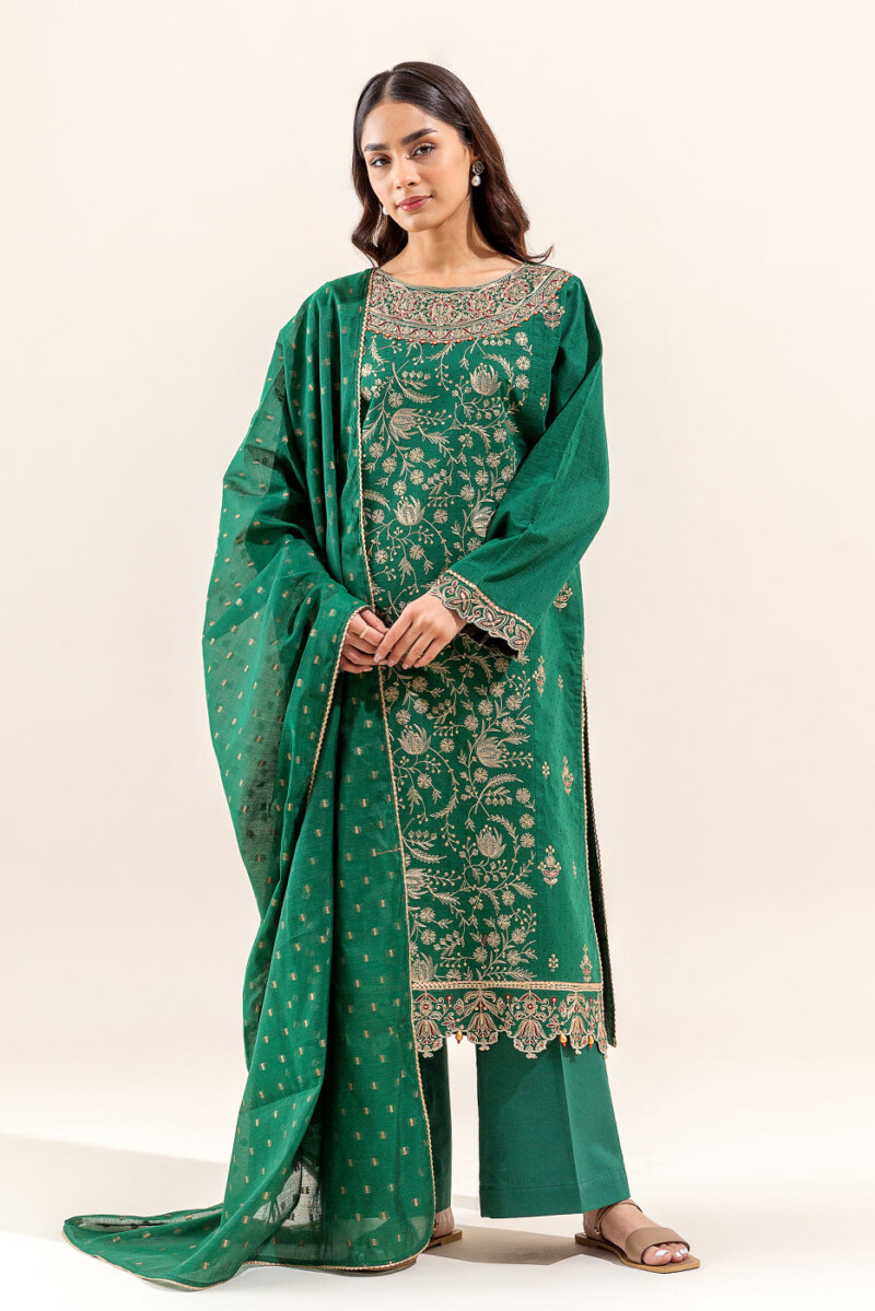 Beechtree 3 Piece Embroidered Jacquard Suit Unstitched Summer