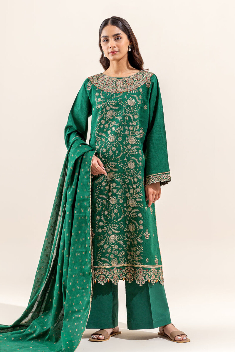 Beechtree 3 Piece Embroidered Jacquard Suit Unstitched Summer