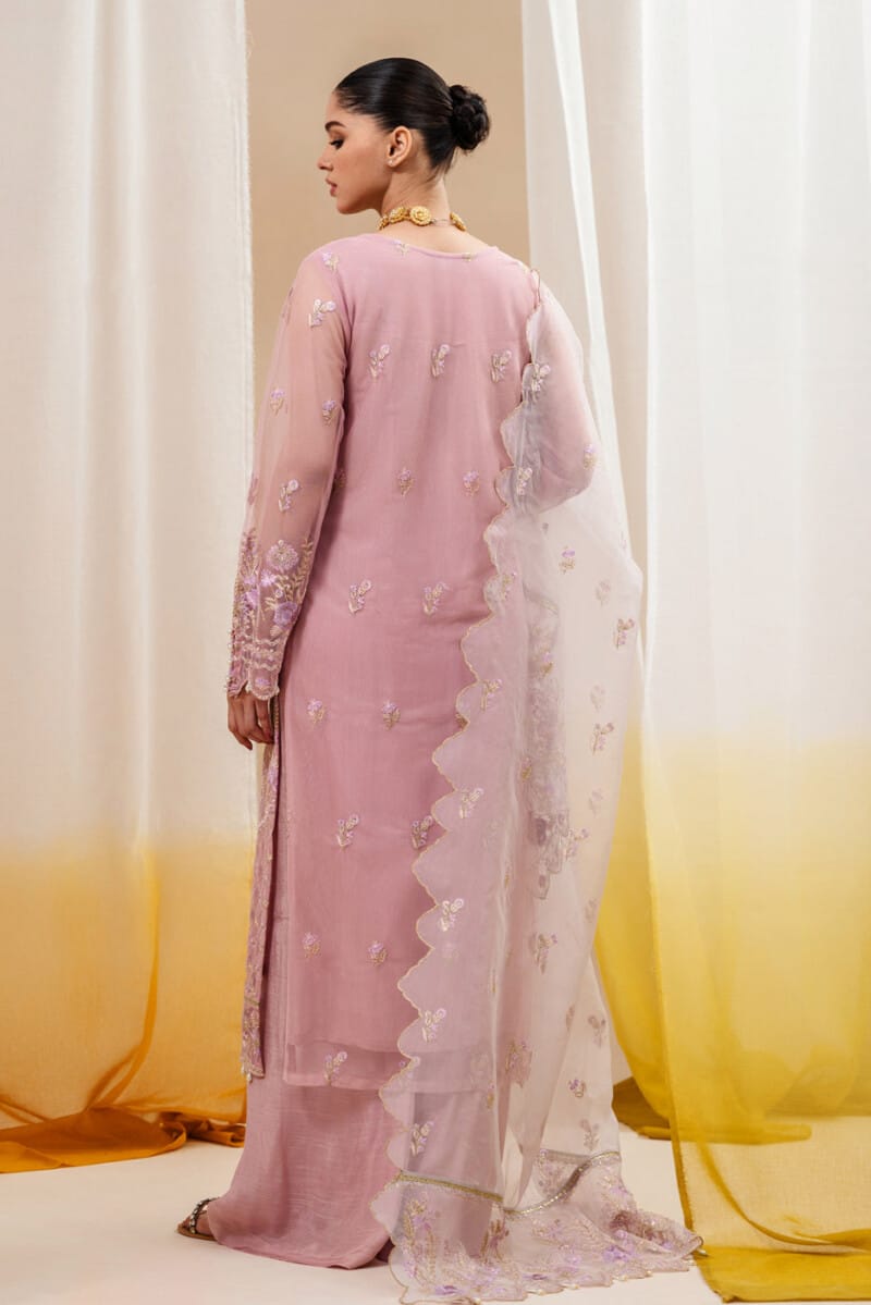 Beechtree 4 Piece Embroidered Organza Net Suit Pink Aura Unstitched Summer