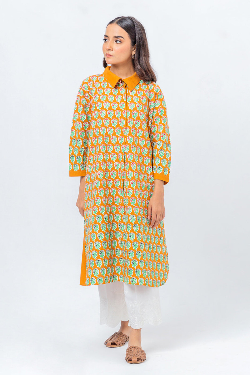 Beechtree Printed Slub Khaddar Shirt Pret