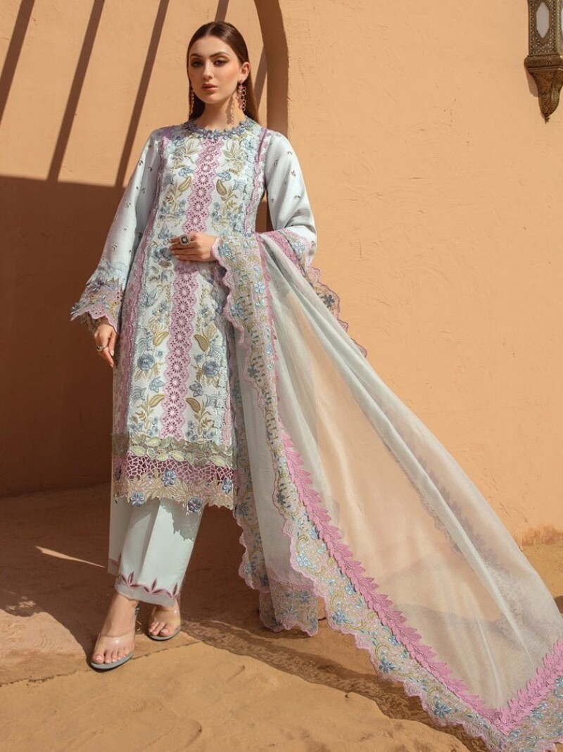 Rang Rasiya D-02 Parisa Premium Embroidered Lawn 3Pc Suit Collection 2024