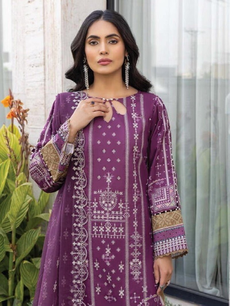 Humdum D-02 Embroidered Lawn 3Pc Suit Collection 2024