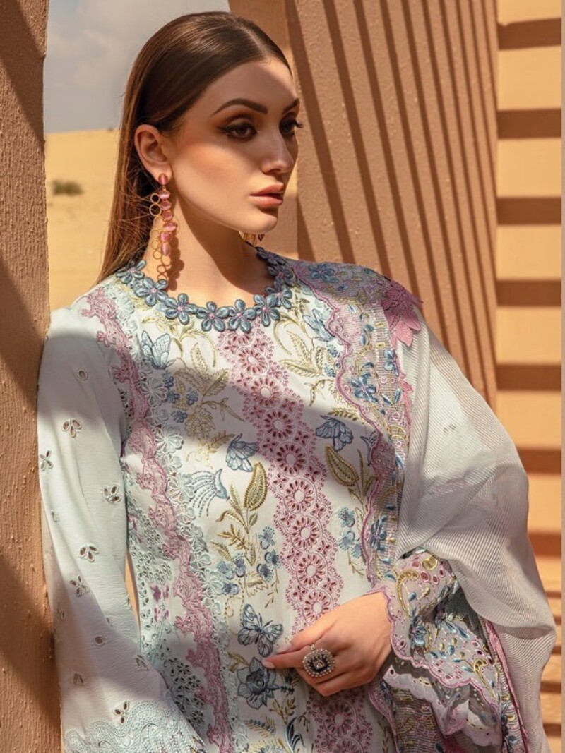 Rang Rasiya D-02 Parisa Premium Embroidered Lawn 3Pc Suit Collection 2024