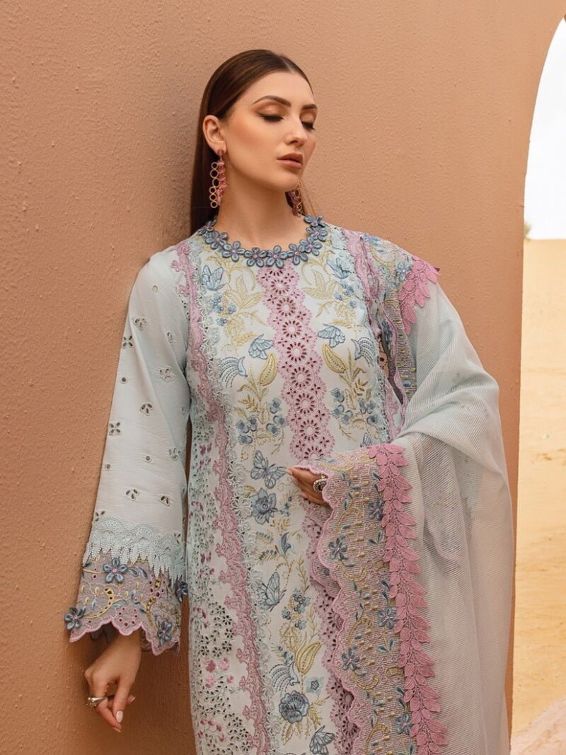 Rang Rasiya D-02 Parisa Premium Embroidered Lawn 3Pc Suit Collection 2024