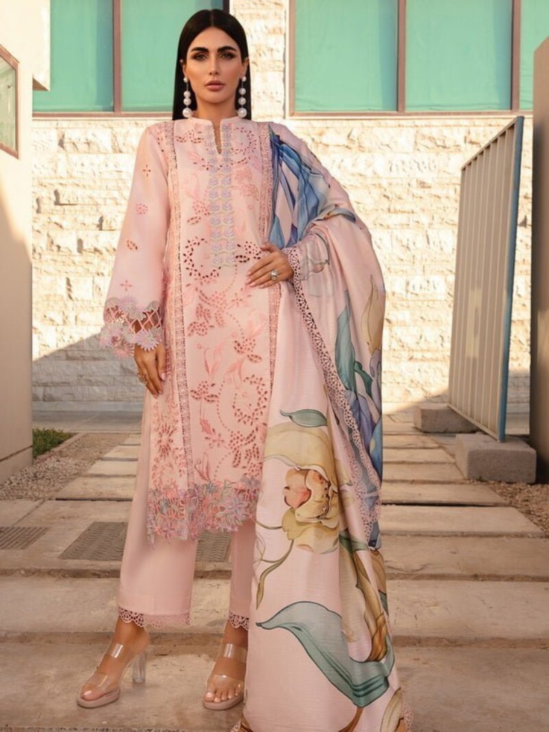 Rang Rasiya D-03 Camilia Carnation Embroidered Lawn 3Pc Suit Collection 2024