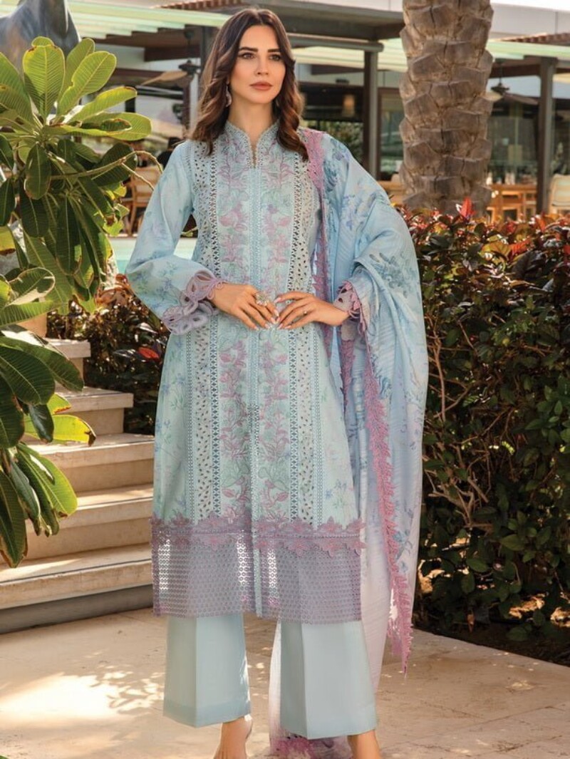 Rang Rasiya D-09 Ocean Carnation Embroidered Lawn 3Pc Suit Collection 2024