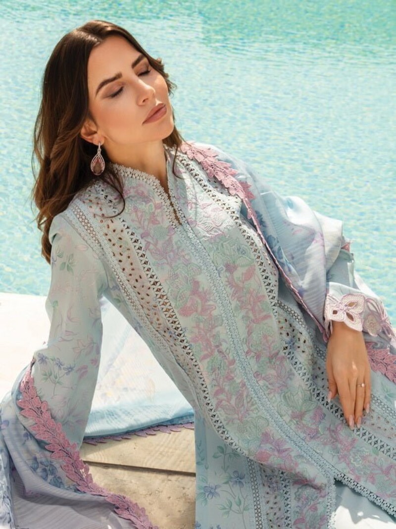 Rang Rasiya D-09 Ocean Carnation Embroidered Lawn 3Pc Suit Collection 2024