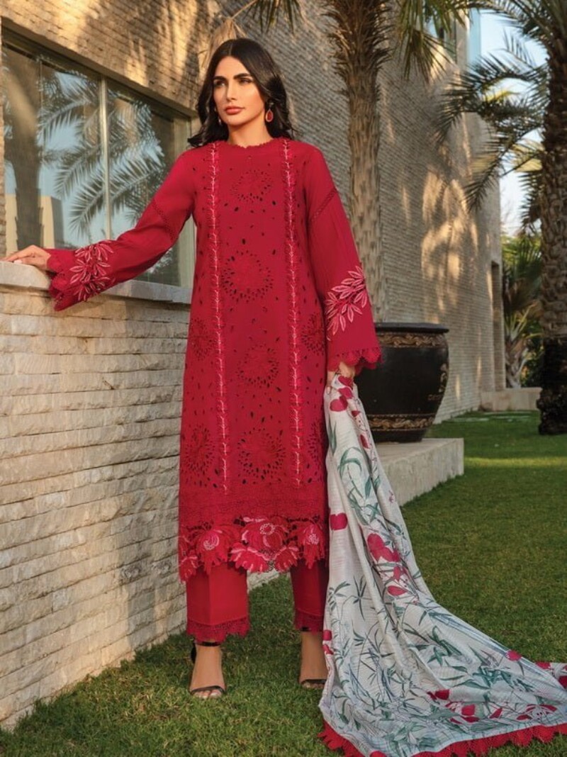 Rang Rasiya D-12 Scarlet Carnation Embroidered Lawn 3Pc Suit Collection 2024