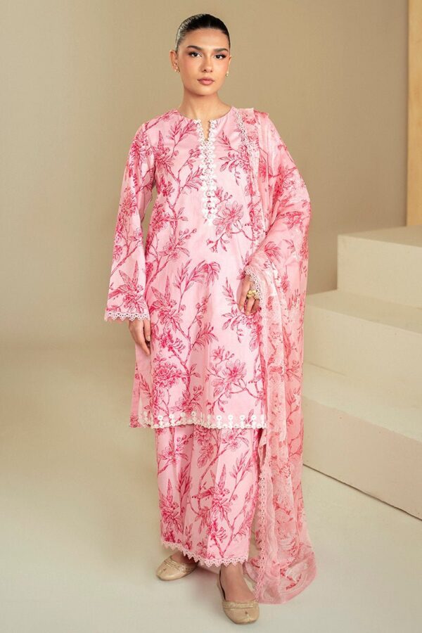 Cross Stitch Shaded Pink 3 Piece Lawn Suit