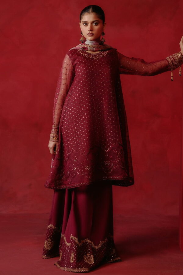 Cross Stitch Red Ochre 4 Piece Organza Embroidered Suit