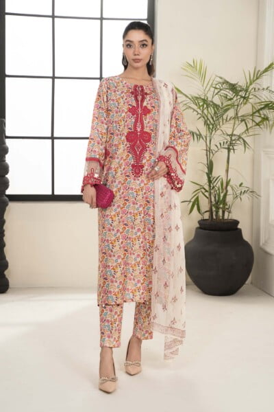 Maria B 3 Piece Embroidered Lawn Suit | DW-EF24-112 Luxury Pret