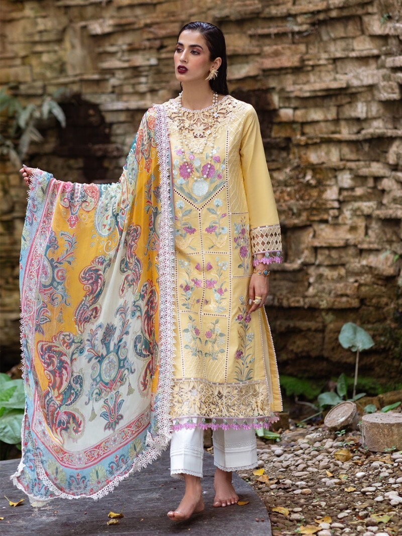 Roheenaz Dahlia Rnz-04A Daffodil Embroidered Lawn 3Pc Suit Collection 2024