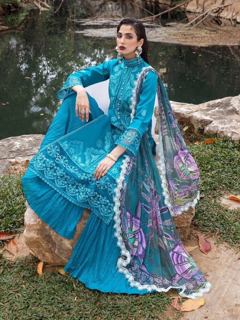 Roheenaz Dahlia Rnz-01A Delphinium Embroidered Lawn 3Pc Suit Collection 2024