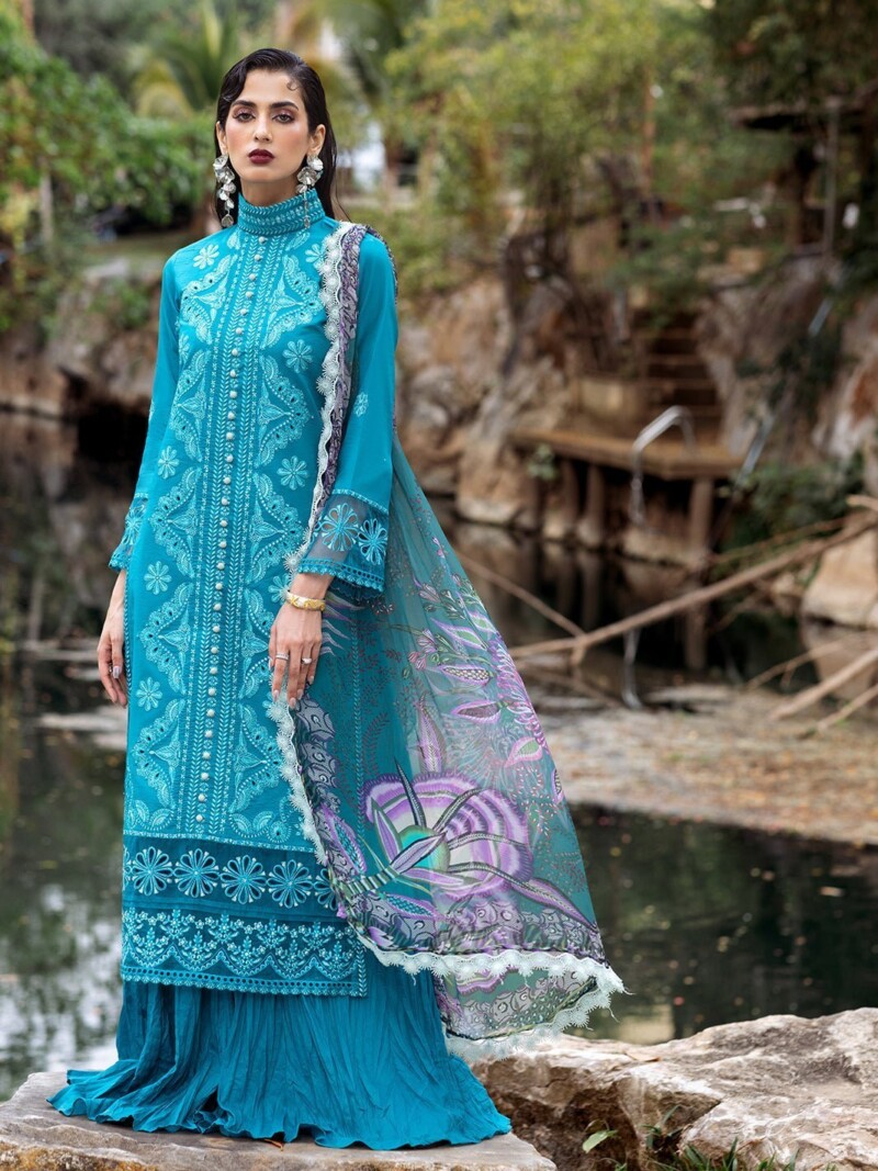 Roheenaz Dahlia Rnz-01A Delphinium Embroidered Lawn 3Pc Suit Collection 2024