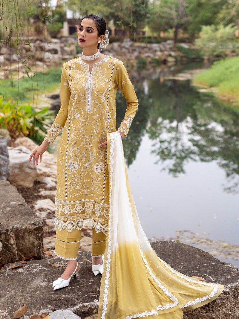 Roheenaz Dahlia Rnz-02A Forsythia Embroidered Lawn 3Pc Suit Collection 2024