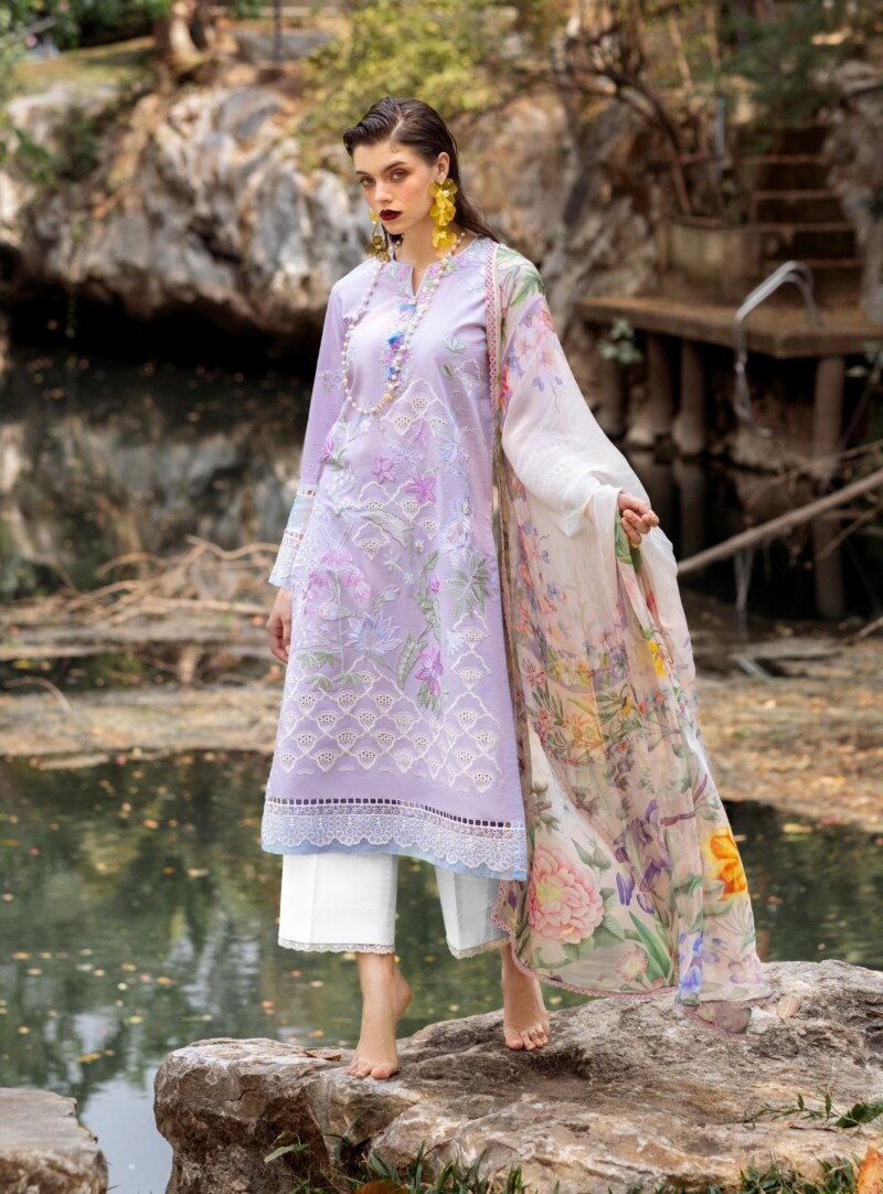 Roheenaz Dahlia Rnz-03B Iris Embroidered Lawn 3Pc Suit Collection 2024