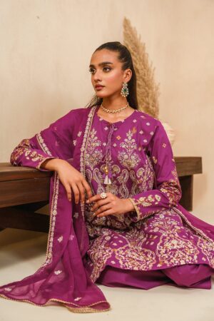 Beechtree 3 Piece Embroidered Lawn Suit Magenta Dream Unstitched Summer