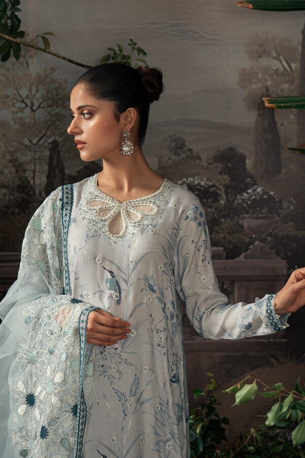 Cross Stitch Medallion Teal 3Pc Silk Embroidered Suit