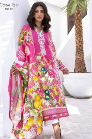 Roheenaz Leya Rnz-01a Coral Reef Printed Lawn 3pc Suit Collection 2024