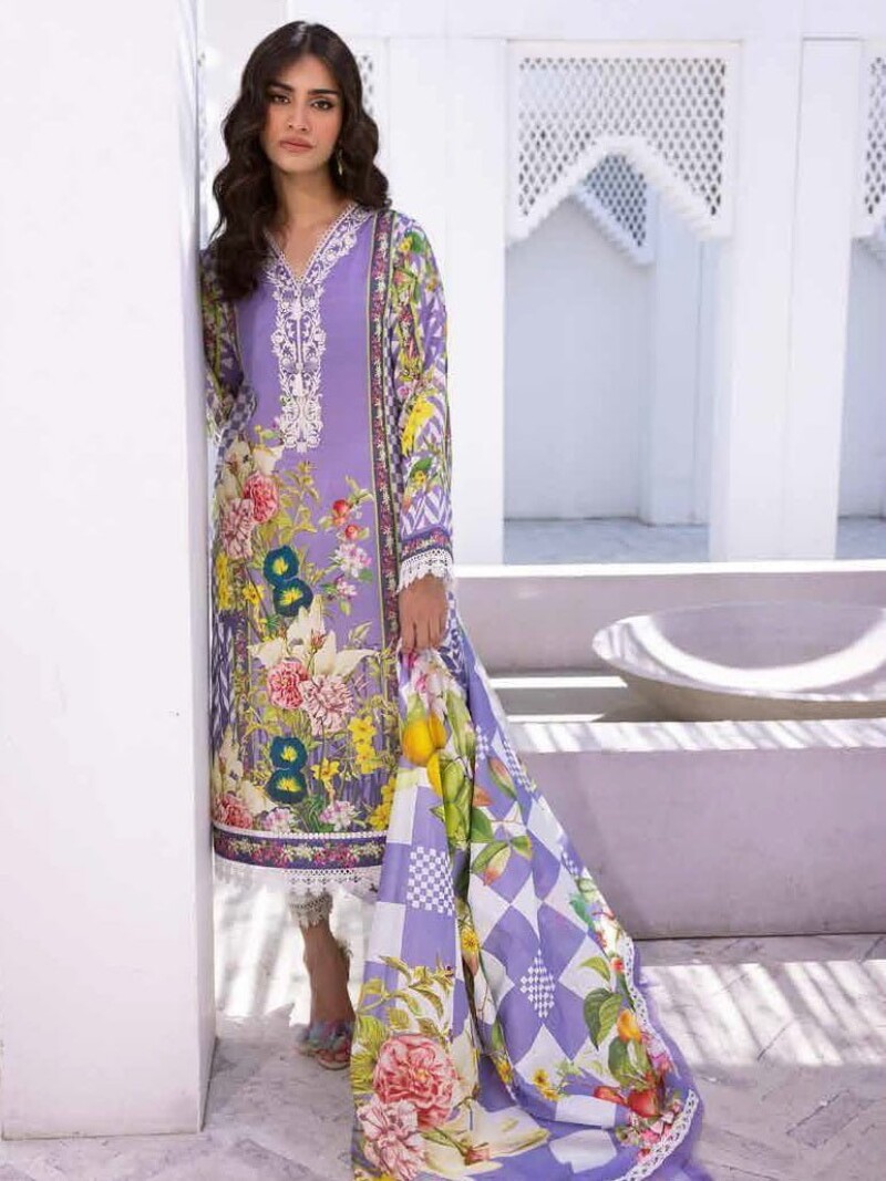 Roheenaz Leya Rnz-01B Hibiscus Bloom Printed Lawn 3Pc Suit Collection 2024