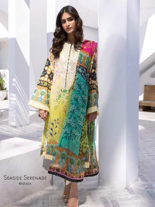 Roheenaz Leya Rnz-02A Seaside Serenade Printed Lawn 3Pc Suit Collection 2024