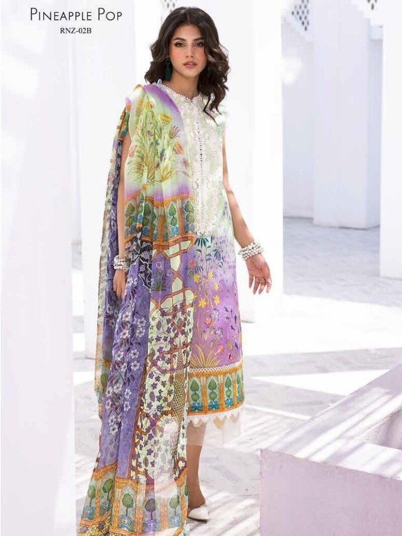 Roheenaz Leya Rnz-02B Pineapple Pop Printed Lawn 3Pc Suit Collection 2024