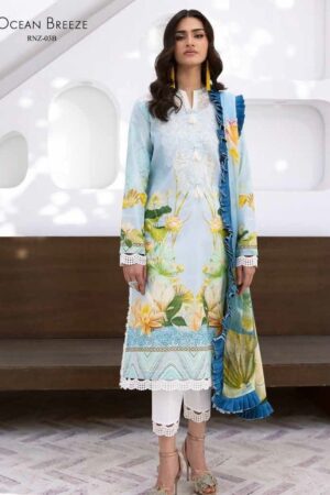 Roheenaz Leya Rnz-03b Ocean Breeze Printed Lawn 3pc Suit Collection 2024