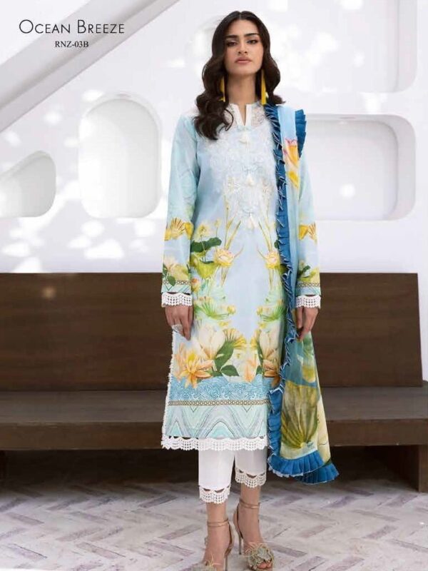 Roheenaz Leya Rnz-03B Ocean Breeze Printed Lawn 3Pc Suit Collection 2024