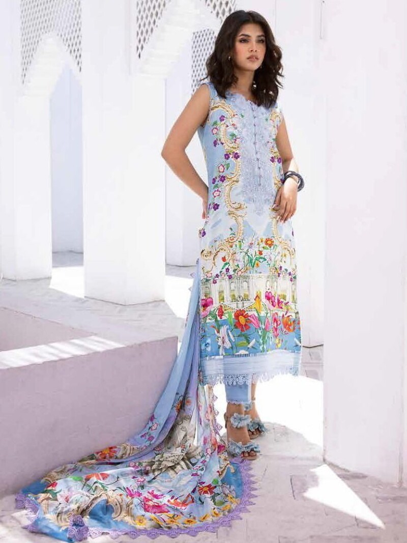 Roheenaz Leya Rnz-04B Lagoon Lace Printed Lawn 3Pc Suit Collection 2024