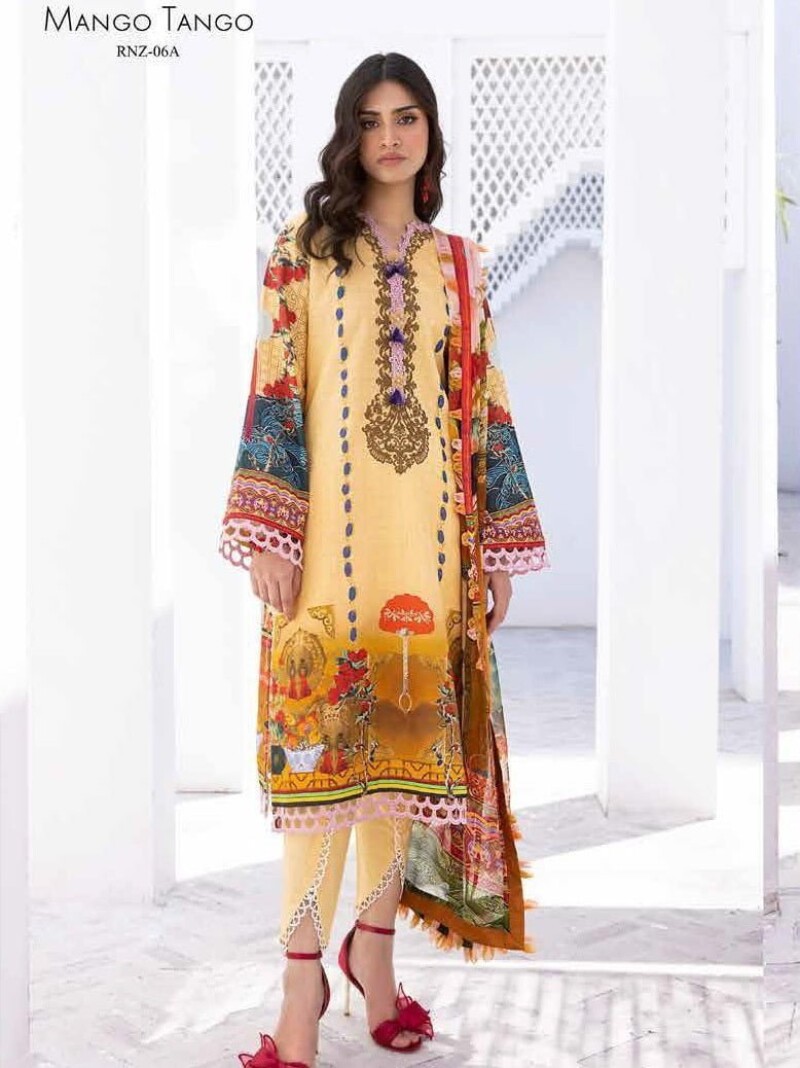 Roheenaz Leya Rnz-06A Mango Tango Printed Lawn 3Pc Suit Collection 2024