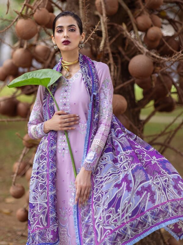 Roheenaz Dahlia Rnz-06A Hyacinth Embroidered Lawn 3Pc Suit Collection 2024