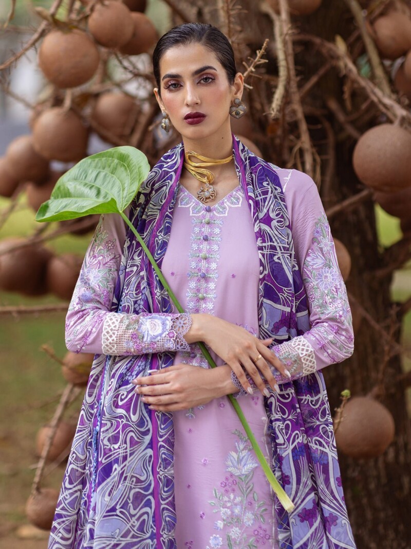 Roheenaz Dahlia Rnz-06A Hyacinth Embroidered Lawn 3Pc Suit Collection 2024