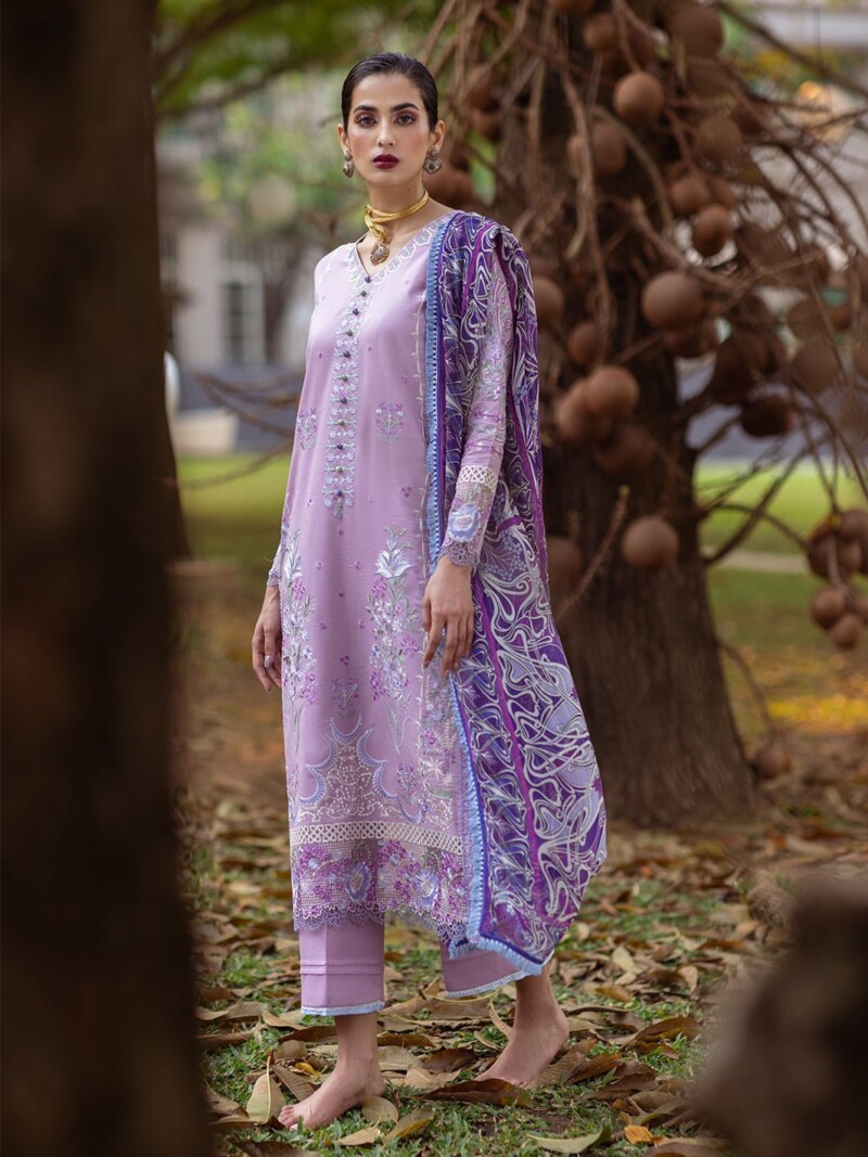 Roheenaz Dahlia Rnz-06A Hyacinth Embroidered Lawn 3Pc Suit Collection 2024