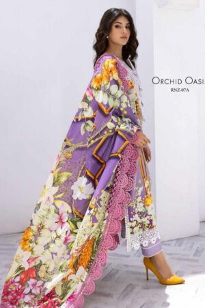 Roheenaz Leya Rnz-07a Orchid Oasis Printed Lawn Collection 2024