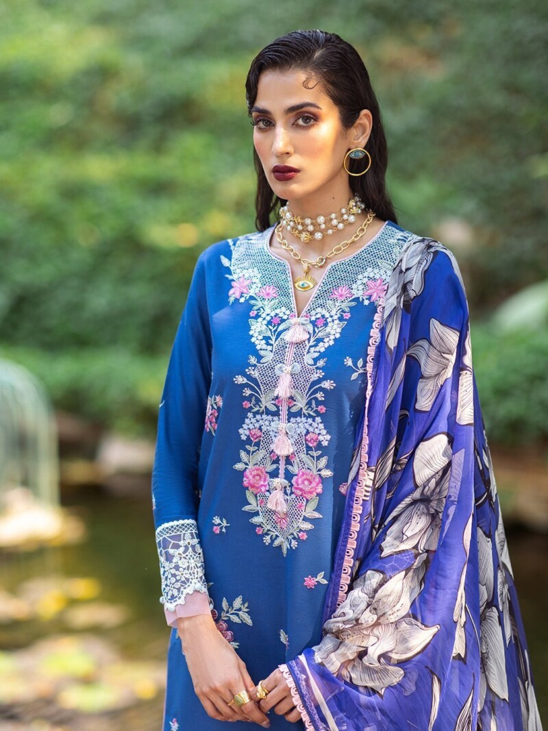 Roheenaz Dahlia Rnz-07A Bluebell Embroidered Lawn 3Pc Suit Collection 2024