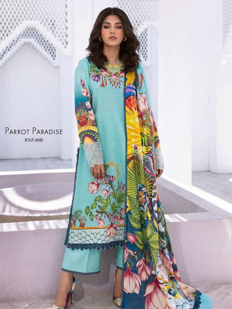 Roheenaz Leya Rnz-08B Parrot Paradise Printed Lawn Collection 2024