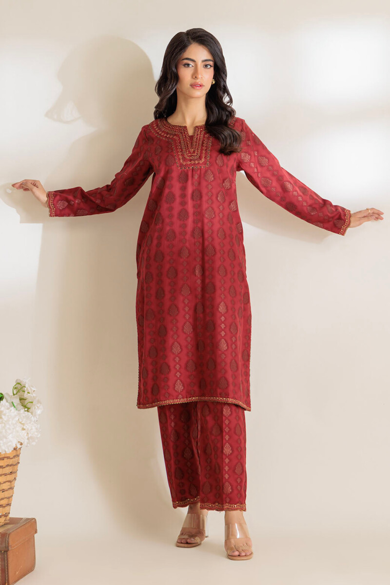 Bonanza Satrangi Maroon Jacquard 2 Piece Ss2242p52 Co Ord Sets