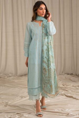 Sahar Sml24 01 L Blue Mirage Embroidered Lawn Collection