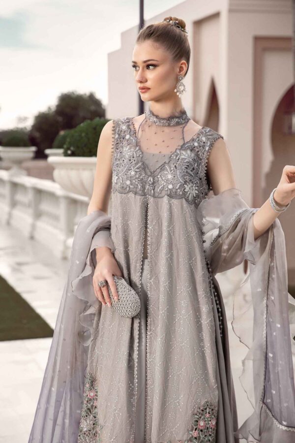 Maria B Grey Cst-707 Embroidered Cotton Satin Suit