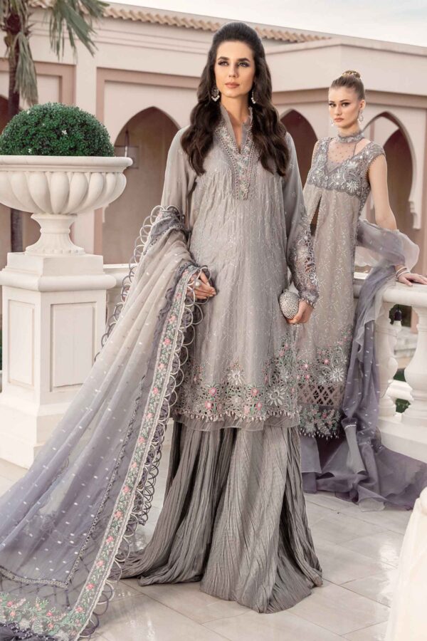 Maria B Grey Cst-707 Embroidered Cotton Satin Suit