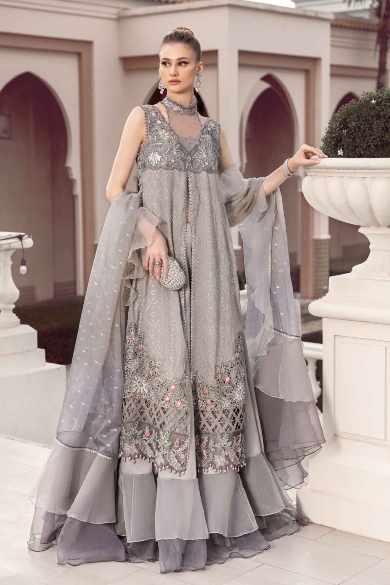 Maria B Grey Cst-707 Embroidered Cotton Satin Suit