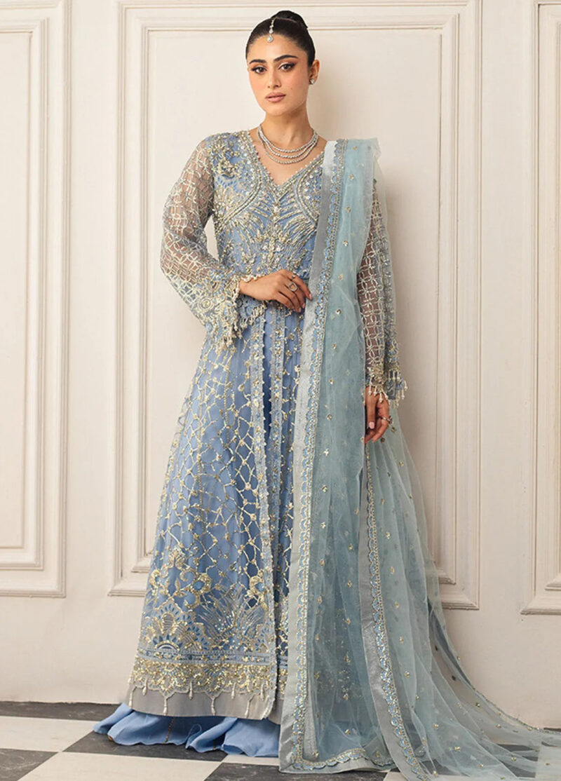 Mushq D-04 Periwinkle Hemline Embroidered Net