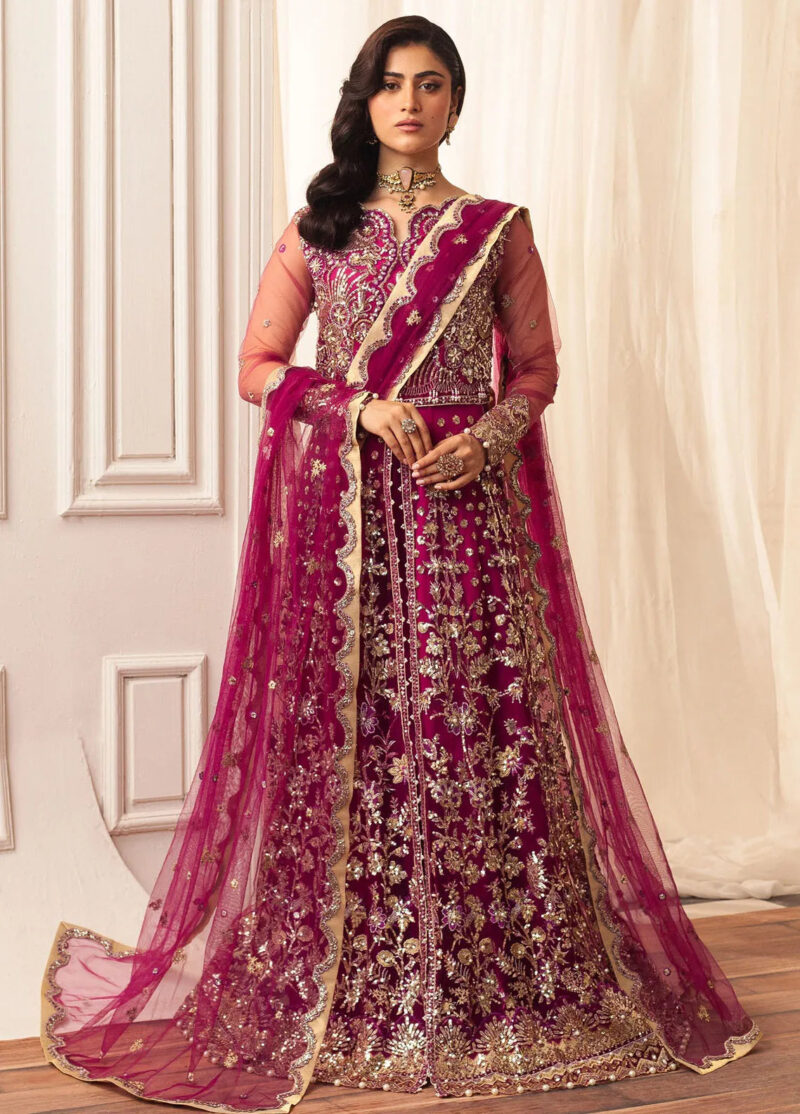 Mushq D-05 Fuchsia Hemline Embroidered Net