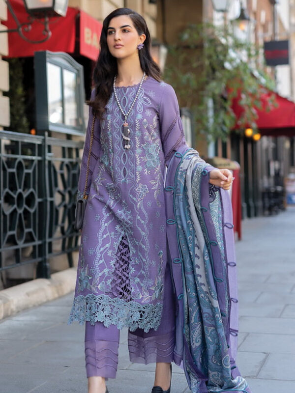 Rang Rasiya D-14 Lavender Carnation Embroidered Linen Collection