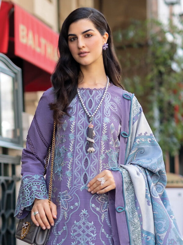 Rang Rasiya D-14 Lavender Carnation Embroidered Linen Collection