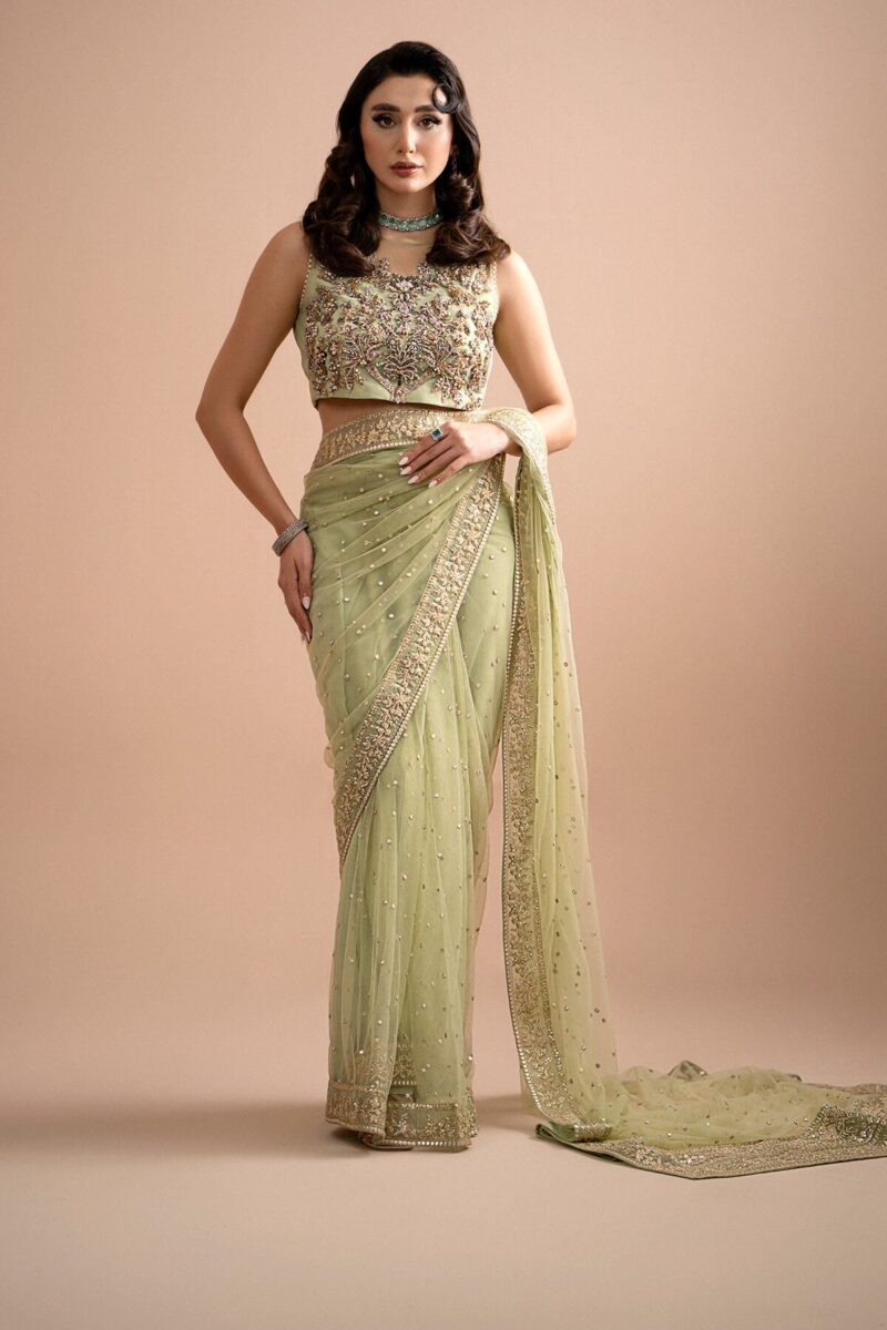 Imrozia Embroidery Lumiere Luxury Net Stitched Saree S.s 03 Eden