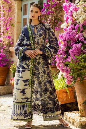 Elaf Premium Print Chikankari Elk 01a Blue Blossom Lawn Collection